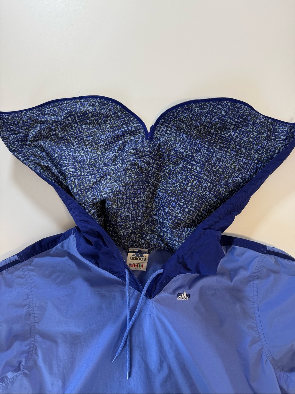 Vintage Adidas Windbreaker three stripes blue Zip Hood Size Women’s Large - Picture 8 of 10